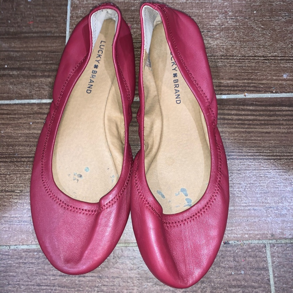 Red Lucky Brand Leather Ballerina Flats